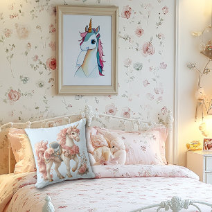  Eenhoorn Roze Wit Blauw Roze Rozen   Kussen