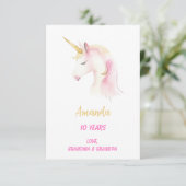 Eenhoorn roze wit gelukkig verjaardag kaart (Staand voorkant)