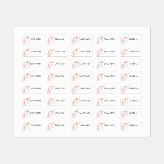 Eenhoorn roze wit naam meisje labels (Vel)