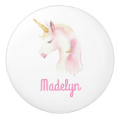 Eenhoorn roze witte naam keramische knop (Voorkant)