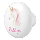 Eenhoorn roze witte naam keramische knop (Rechts)