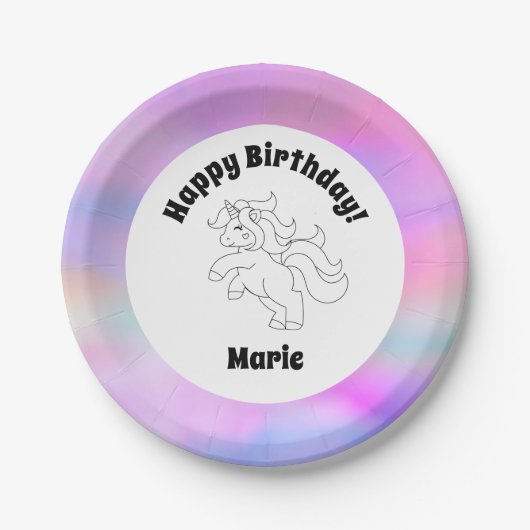 Eenhoorn Ruimte Gelukkige Verjaardag Papieren Bordje (Voorkant)