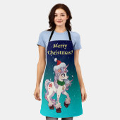 Eenhoorn Santa Cartoon Schort (Gedragen)