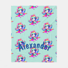 Eenhoorn schattig super meisje groen marinetekst T Fleece Deken