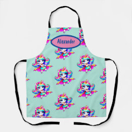 Eenhoorn schattig super meisje groen marinetekst T Schort