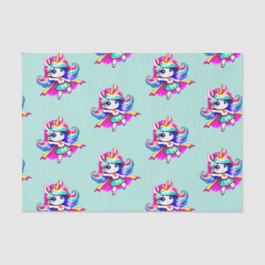 Eenhoorn schattig super meisje groen roze tissuepapier (Voorkant)