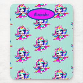 Eenhoorn schattig super meisje groene marine tekst muismat