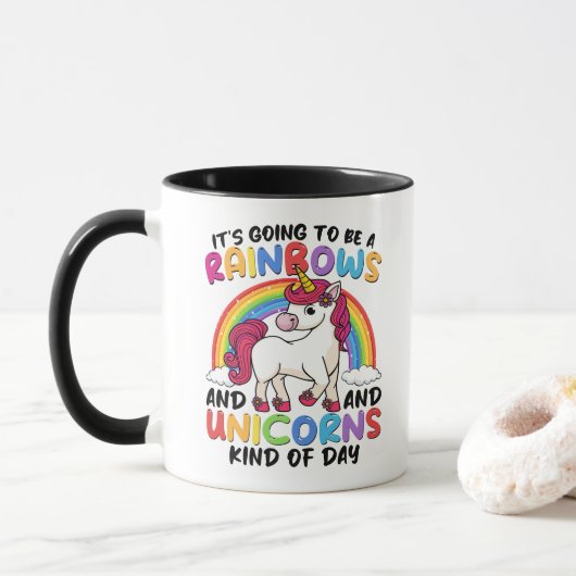 Eenhoorn Schattig Whimsical Grappig Regenbogen En Mok (Met donut)