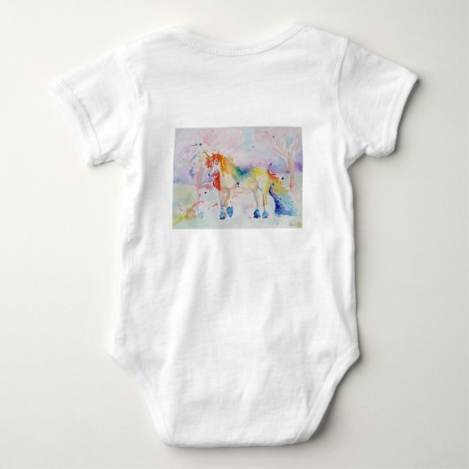 Eenhoorn Schattige Eerste Verjaardag pastel Waterv Romper (Achterkant)