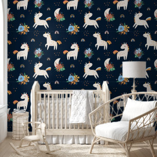 Eenhoorn Schattige Fantasy Dierenpatroon Behang