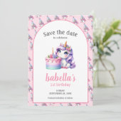 Eenhoorn Schattige Magisch Verjaardagsfeest Save The Date (Staand voorkant)