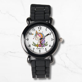 Eenhoorn Schattige Whimsical Girly Pink Floral Mei Horloge