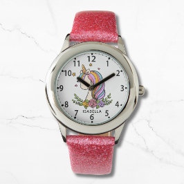 Eenhoorn Schattige Whimsical Girly Pink Floral Mei Horloge