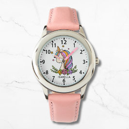 Eenhoorn Schattige Whimsical Girly Pink Floral Mei Horloge