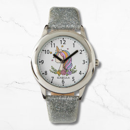 Eenhoorn Schattige Whimsical Girly Pink Floral Mei Horloge