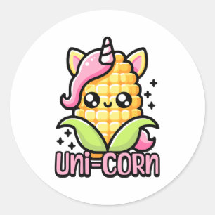 Eenhoorn! Schattigee eenhoorn maïs woordspeling Ronde Sticker