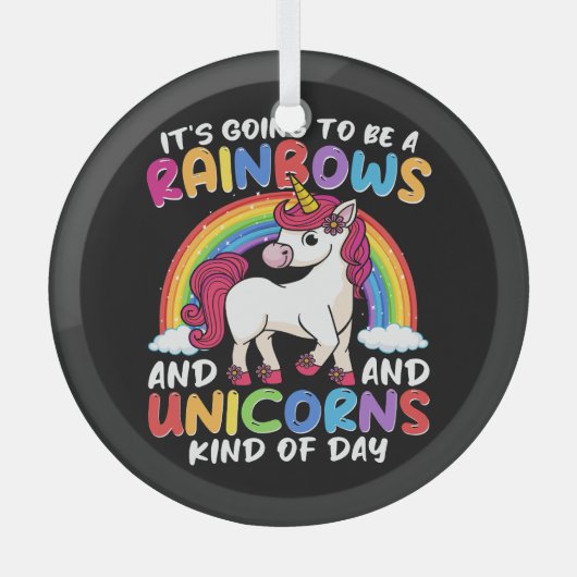 Eenhoorn Schattigee grillige grappige regenbogen e Glas Ornament (Voorkant)
