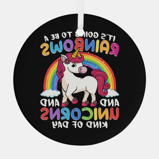 Eenhoorn Schattigee grillige grappige regenbogen e Glas Ornament (Achterkant)