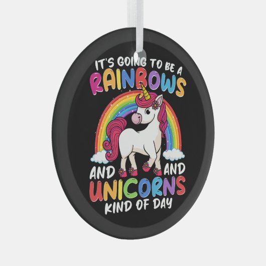 Eenhoorn Schattigee grillige grappige regenbogen e Glas Ornament (Voorkant Rechts)