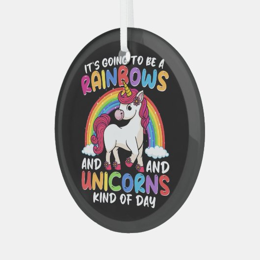 Eenhoorn Schattigee grillige grappige regenbogen e Glas Ornament (Voorkant links)