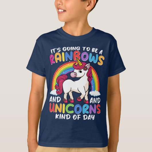 Eenhoorn Schattigee grillige grappige regenbogen e T-shirt (Voorkant)