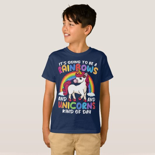 Eenhoorn Schattigee grillige grappige regenbogen e T-shirt (Voorkant volledig)