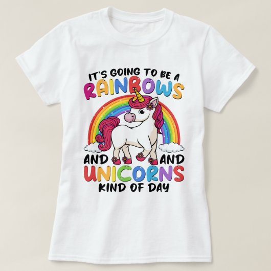 Eenhoorn Schattigee grillige grappige regenbogen e T-shirt (Design voorkant)
