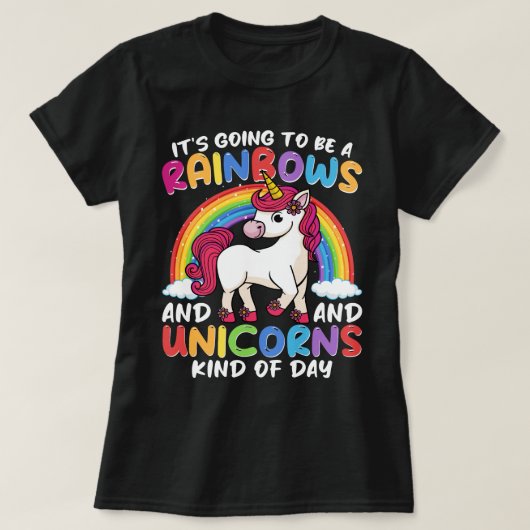 Eenhoorn Schattigee grillige grappige regenbogen e T-shirt (Design voorkant)
