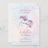 Eenhoorn Schattigee magische Waterverf verjaardags Save The Date (Voorkant)