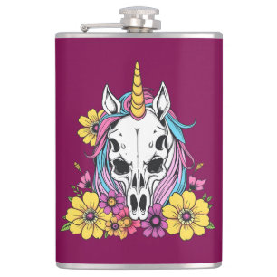 Eenhoorn Schedel Bloemen Pastel Goth Zachte Grunge Heupfles