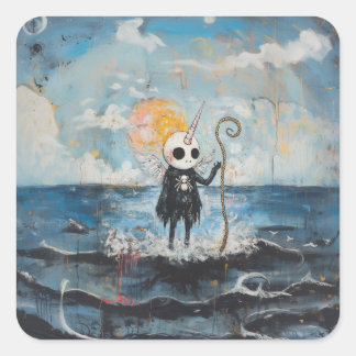 Eenhoorn Schedel Magische Hekserige Gothic Spider  Vierkante Sticker