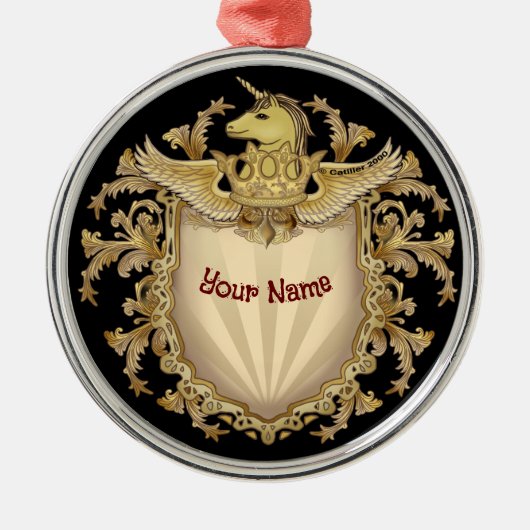 Eenhoorn Schild Metalen Ornament (Voorkant)