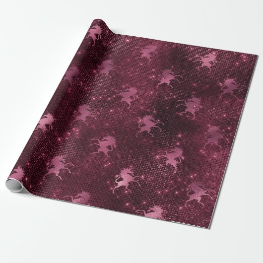 Eenhoorn Sequin Zwart Vonk Marsal Glitter Bourgogn Cadeaupapier (Uitgerold)