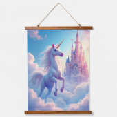 Eenhoorn set Hout Topped Wall Tapestry twee Panel Hangend Wandkleed (Voorkant)