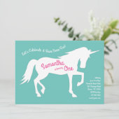 Eenhoorn Silhouette 1e Verjaardagsfeest Roze Meisj Kaart (Staand voorkant)