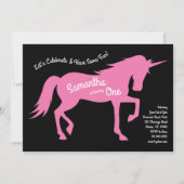 Eenhoorn Silhouette 1e Verjaardagsfeest Roze Meisj Kaart (Voorkant)