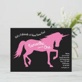 Eenhoorn Silhouette 1e Verjaardagsfeest Roze Meisj Kaart (Staand voorkant)