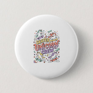 Eenhoorn Skater Eenhoorn Bemanning Whimsical Zazzl Ronde Button 5,7 Cm
