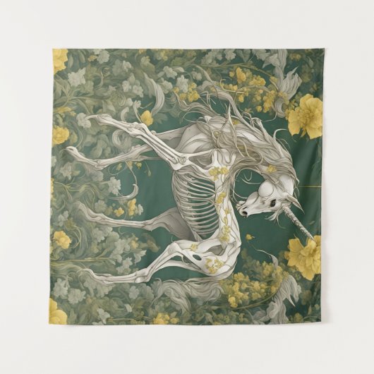 Eenhoorn Skelet in de Gele Bloemen Wandkleed (Voorkant (horizontaal))