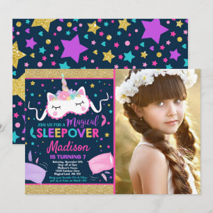 Eenhoorn Sleepover Party Uitnodiging Slumber Party