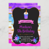 Eenhoorn slijm en frappuccino verjaardagsuitnodigi kaart (Voorkant / Achterkant)