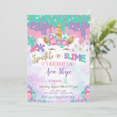 Eenhoorn Slijm Verjaardag Uitnodiging Slijm Party (Staand voorkant)