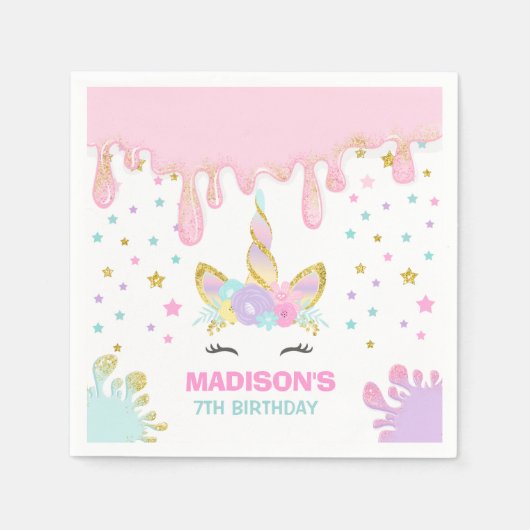 Eenhoorn Slijm Verjaardagsfeestje Servet Slijm Par (Voorkant)
