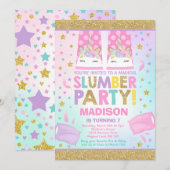 Eenhoorn Slumber Party Verjaardag Uitnodiging (Voorkant / Achterkant)