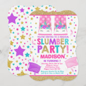 Eenhoorn Slumber Party Verjaardag Uitnodiging (Voorkant / Achterkant)