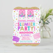 Eenhoorn Slumber Party Verjaardag Uitnodiging (Staand voorkant)