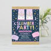 Eenhoorn Slumber Party Verjaardag Uitnodiging (Staand voorkant)