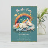 Eenhoorn Slumber Pyjama Party Blauwgroen Meisje Ve Kaart (Staand voorkant)