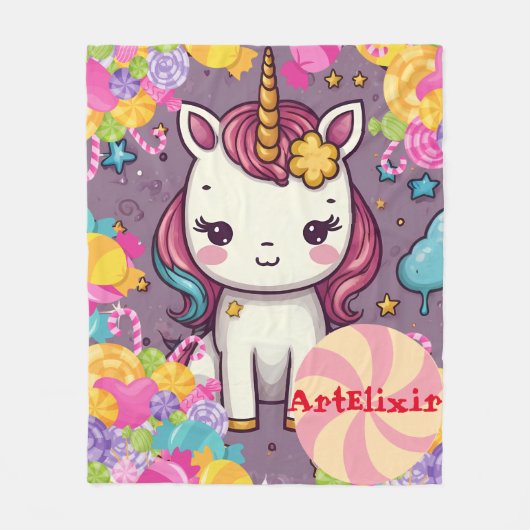 Eenhoorn Snoep Print Fleece Deken (Voorkant)