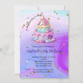 Eenhoorn Sparkle Blue Paarse taart 4e verjaardag Kaart (Voorkant)